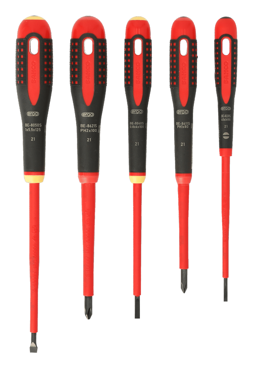 Bahco ERGO™ VDE Insulated Slotted and Phillips Screwdriver Set with  3-Component Handle - 5 Pcs (BE-9881S)