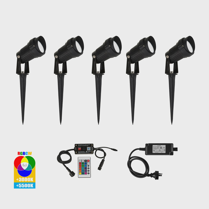 Havit Lighting Spitze Black 5x 3w WIFI RGBCW LED Garden Spike Light Kit (HV1428RGBCW-KIT)