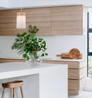 CLA TAMBURA:  Scandinavian Small Round Cloth Shade with Wood Veneer Trim Pendant Lights