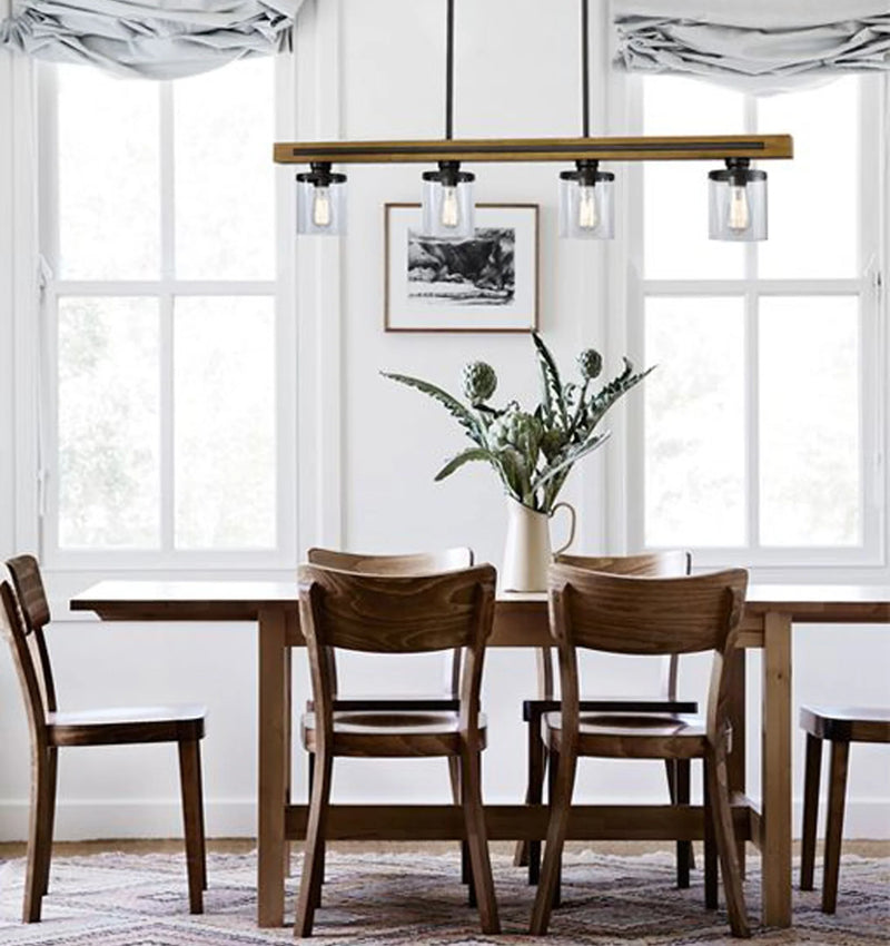 CLA METI: Medieval Rustic Warm Chestnut Wood Bar Pendant Light