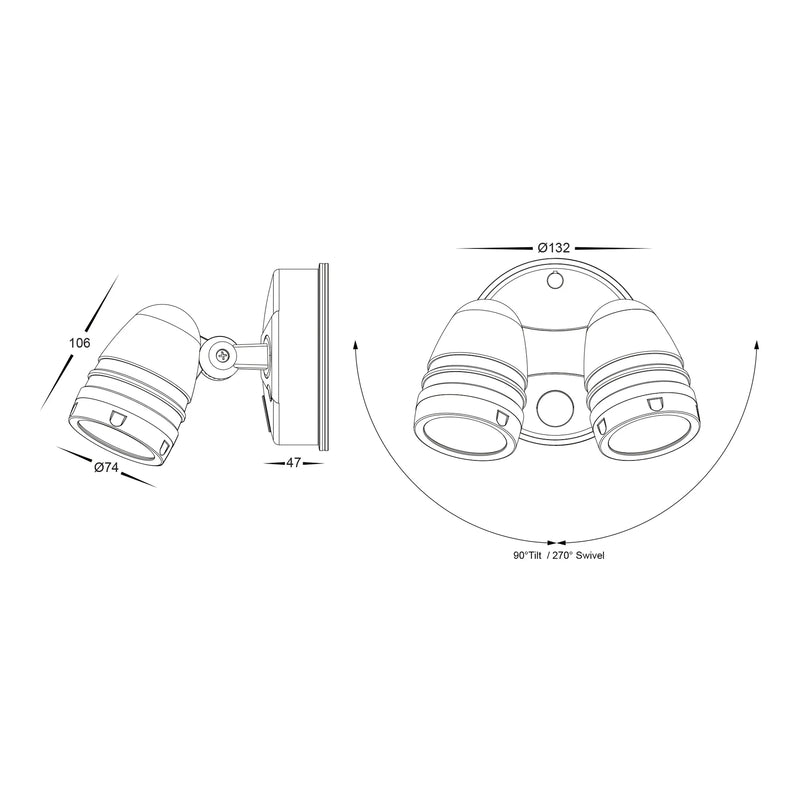 Havit Lighting Focus Polycarbonate Black Double Adjustable Spot Light With Sensor (HV3794T-BLK)