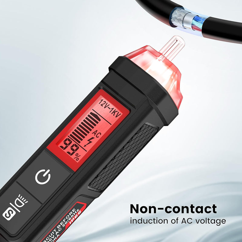 Voltage Tester/Non-Contact Voltage Tester with Singal Percentage, Dual Range AC 12V/70V-1000V, Live/Null Wire Tester, Electrical Tester with LCD Display, Buzzer Alarm, Wire Breakpoint Finder