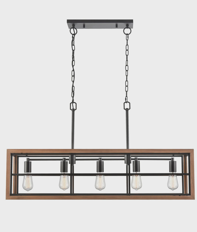 CLA BANQUET: Retro Interior Rectangular Wood Frame Pendant Light