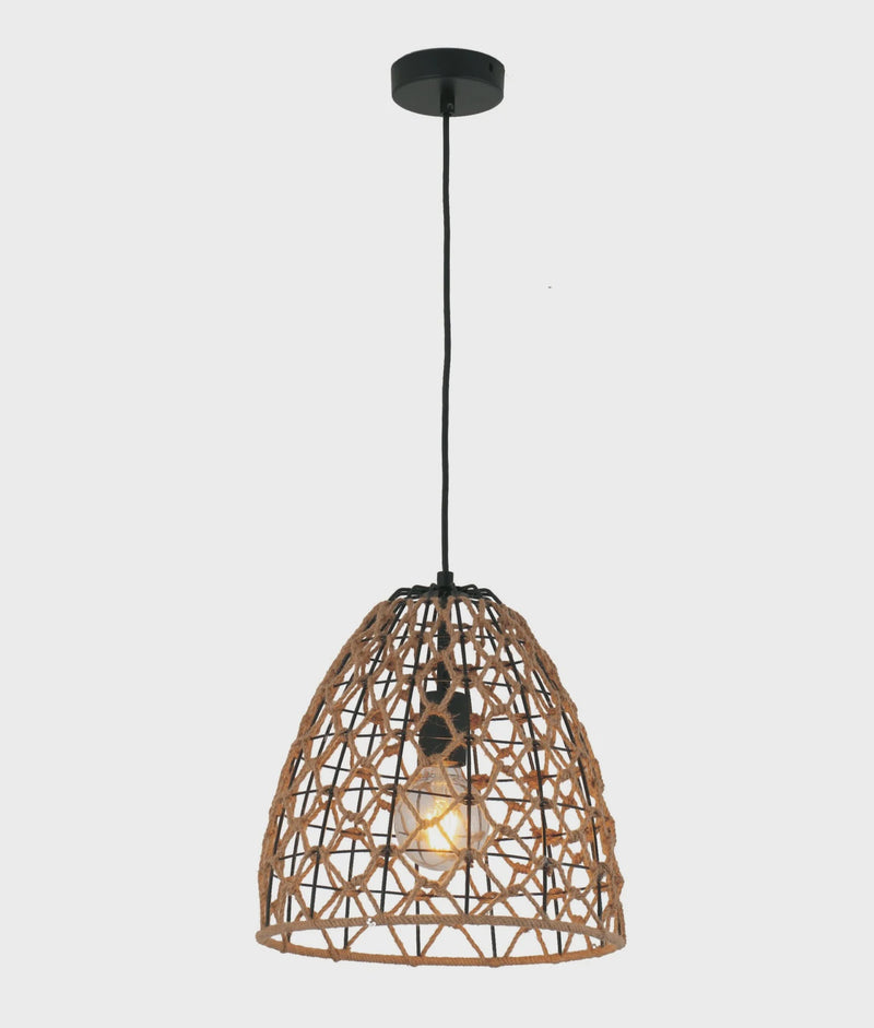 CLA CANAMO: Bohemian Interior Natural Hemp Rope & Black Hardware Ellipse Pendant Light
