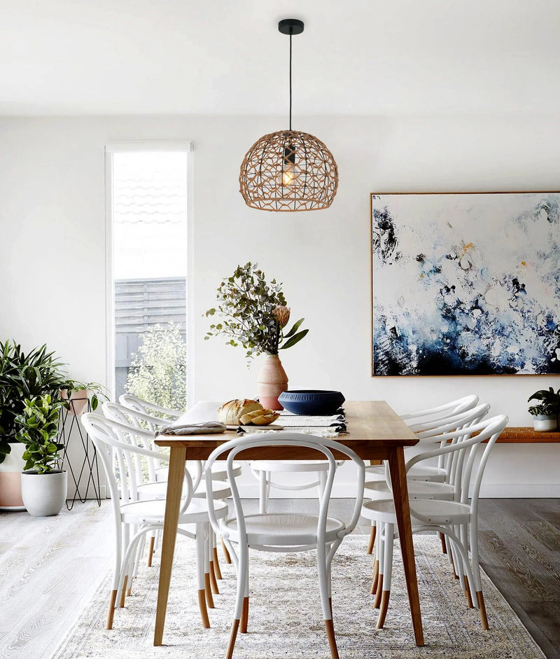 CLA CANAMO: Bohemian Interior Natural Hemp Rope & Black Hardware Dome Pendant Light