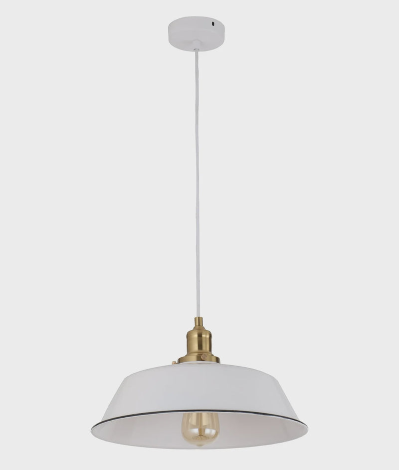 CLA CEREMA: Interior White with Antique Brass & Black Highlight Angled Dome Pendant Light
