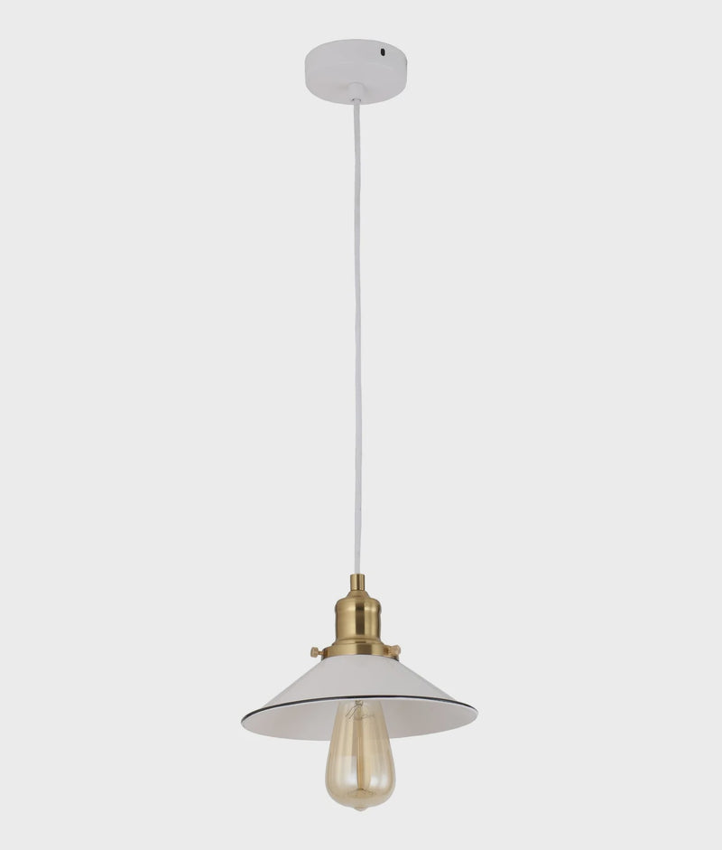 CLA CEREMA: Interior Small White with Antique Brass & Black Highlight Coolie Pendant Light