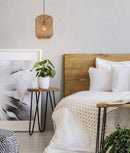 CLA CESTA: Bohemian Interior Cylinder Brown/Natural Bamboo Cage Pendant Light