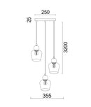 CLA CHAMPAN: Interior Bronze Amber / Smokey Black Glass Ellipse Multiple Round Base Pendant Lights