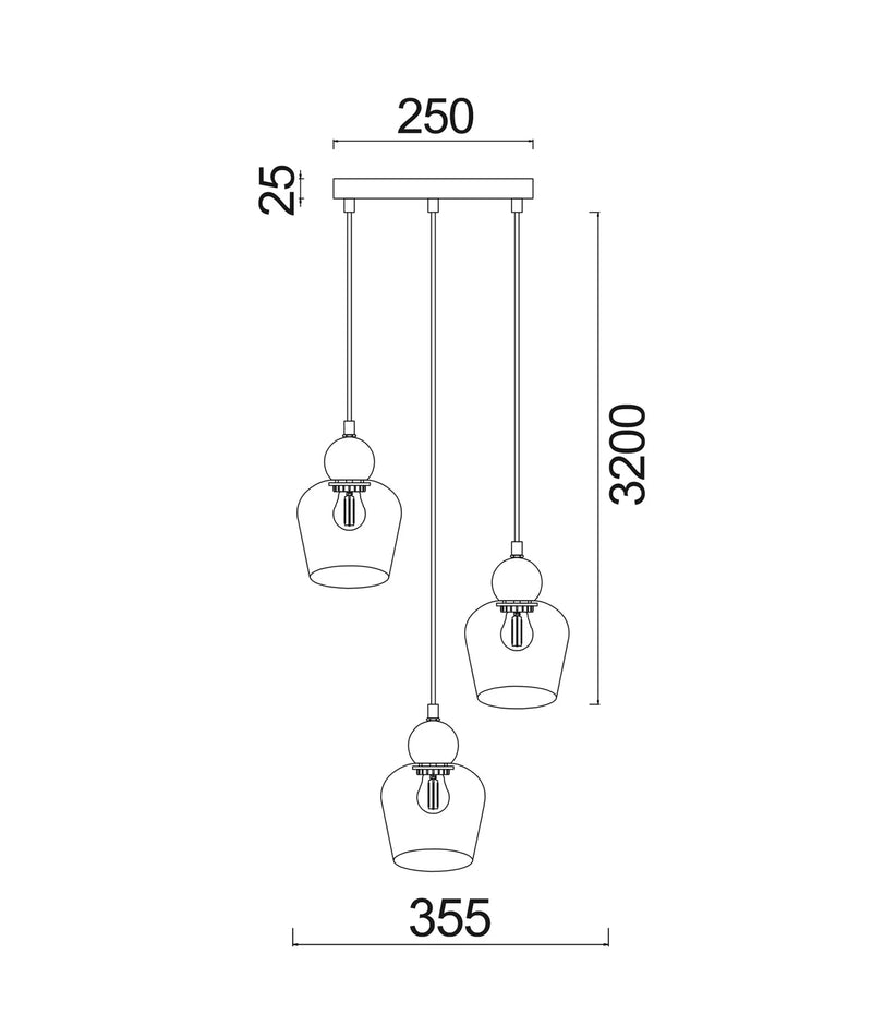 CLA CHAMPAN: Interior Bronze Amber / Smokey Black Glass Ellipse Multiple Round Base Pendant Lights