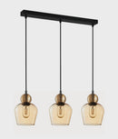 CLA CHAMPAN: Interior Bronze Amber / Smokey Black Glass Ellipse Multiple Bar Base Pendant Lights X3S