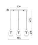 CLA CHAMPAN: Interior Bronze Amber / Smokey Black Glass Ellipse Multiple Bar Base Pendant Lights X3S