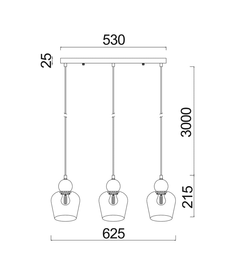 CLA CHAMPAN: Interior Bronze Amber / Smokey Black Glass Ellipse Multiple Bar Base Pendant Lights X3S