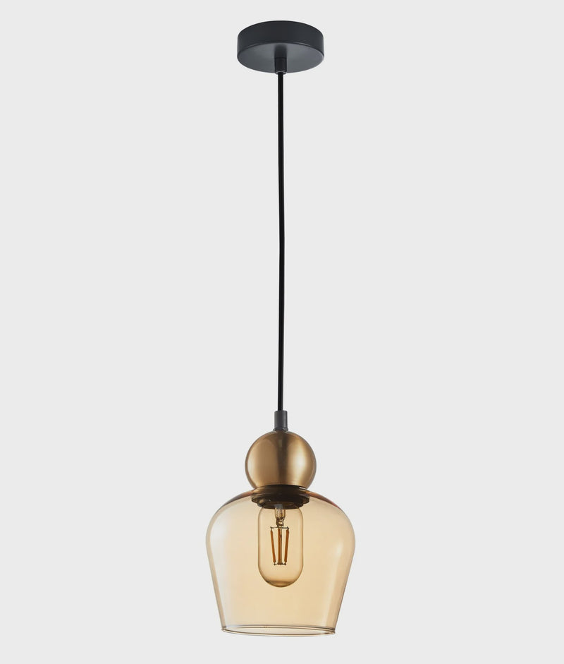 CLA CHAMPAN: Interior Bronze Amber / Smokey Black Glass Ellipse Pendant Lights