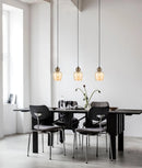 CLA CHAMPAN: Interior Bronze Amber / Smokey Black Glass Ellipse Multiple Bar Base Pendant Lights X3S