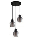 CLA CHAMPAN: Interior Bronze Amber / Smokey Black Glass Ellipse Multiple Round Base Pendant Lights