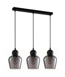 CLA CHAMPAN: Interior Bronze Amber / Smokey Black Glass Ellipse Multiple Bar Base Pendant Lights X3S