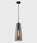 CLA CHUVA: Smokey Black Mirror Finish Glass with Rain Drop Effect Long Cone Pendant Light