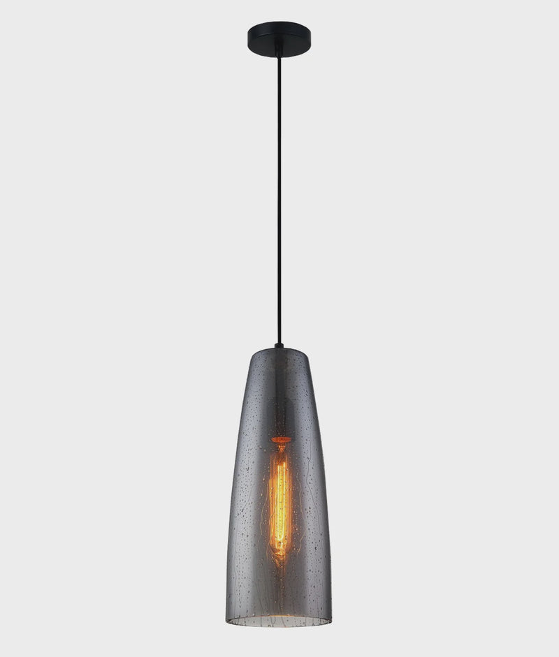 CLA CHUVA: Smokey Black Mirror Finish Glass with Rain Drop Effect Long Cone Pendant Light