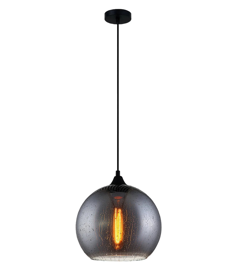 CLA CHUVA: Smokey Black Mirror Finish Glass with Rain Drop Effect Wine Glass Shape Pendant Light