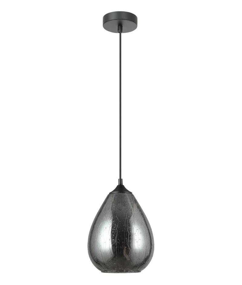 CLA CHUVA: Smokey Black Mirror Finish Glass with Rain Drop Effect Oval Pendant Light