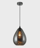 CLA CHUVA: Smokey Black Mirror Finish Glass with Rain Drop Effect Oval Pendant Light