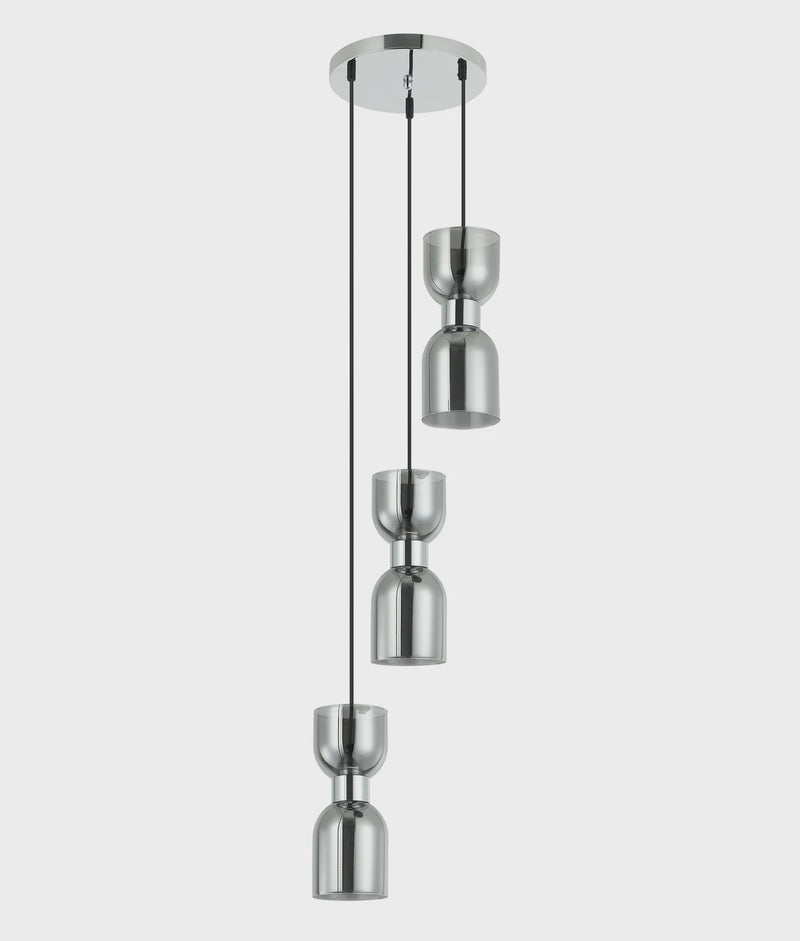 CLA CLESSIDRA: Interior Mirror Finish Smokey Black / Opal Glass Ellipse Multiple Round Base Pendant Lights