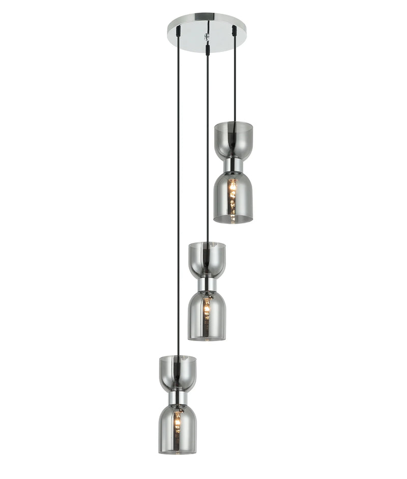 CLA CLESSIDRA: Interior Mirror Finish Smokey Black / Opal Glass Ellipse Multiple Round Base Pendant Lights