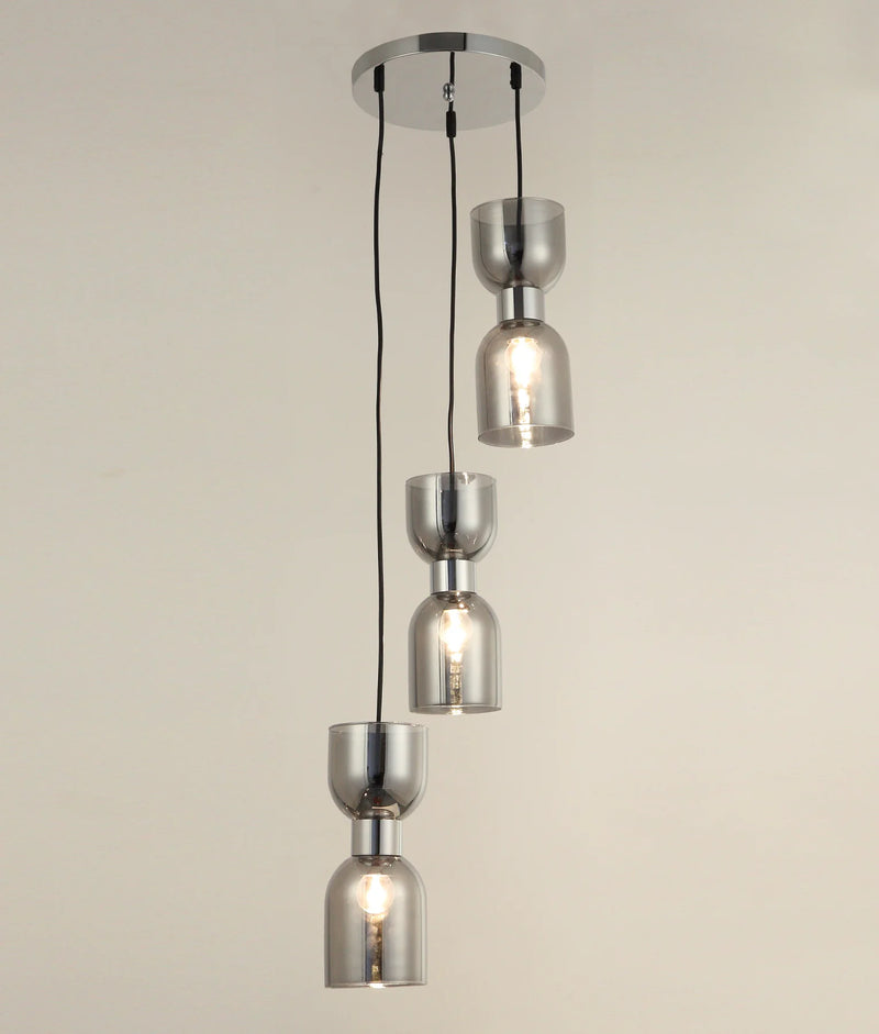 CLA CLESSIDRA: Interior Mirror Finish Smokey Black / Opal Glass Ellipse Multiple Round Base Pendant Lights
