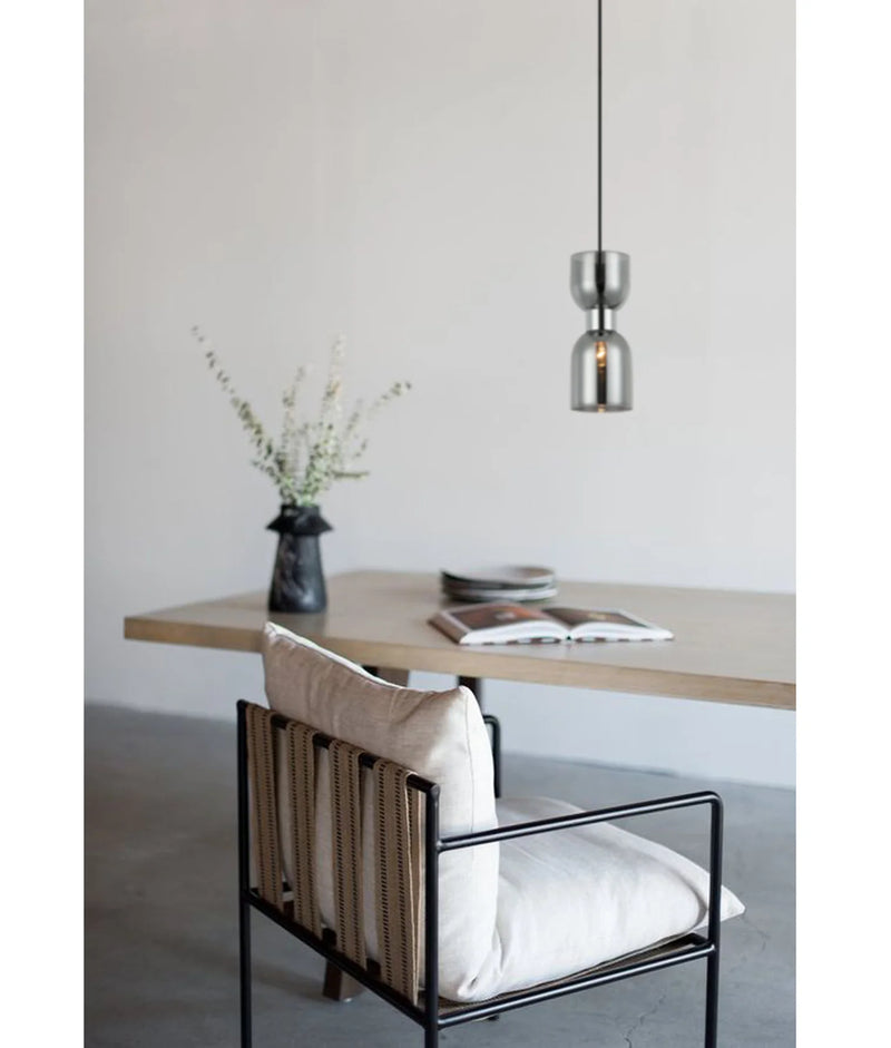 CLA CLESSIDRA: Interior Mirror Finish Smokey Black / Opal Glass Ellipse Pendant Lights