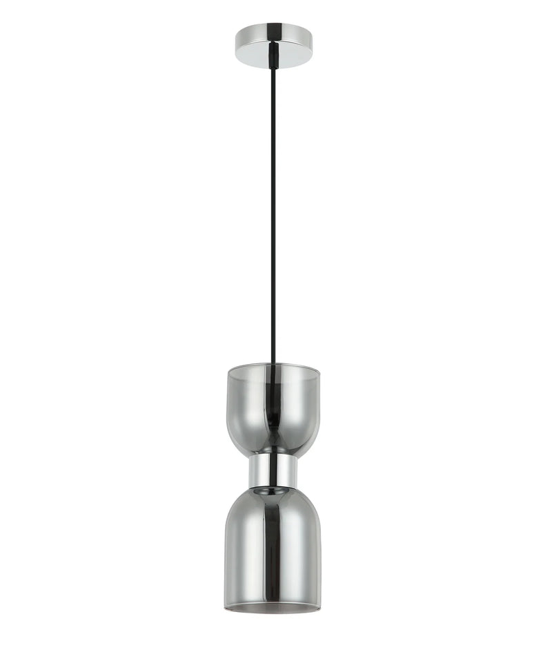 CLA CLESSIDRA: Interior Mirror Finish Smokey Black / Opal Glass Ellipse Pendant Lights