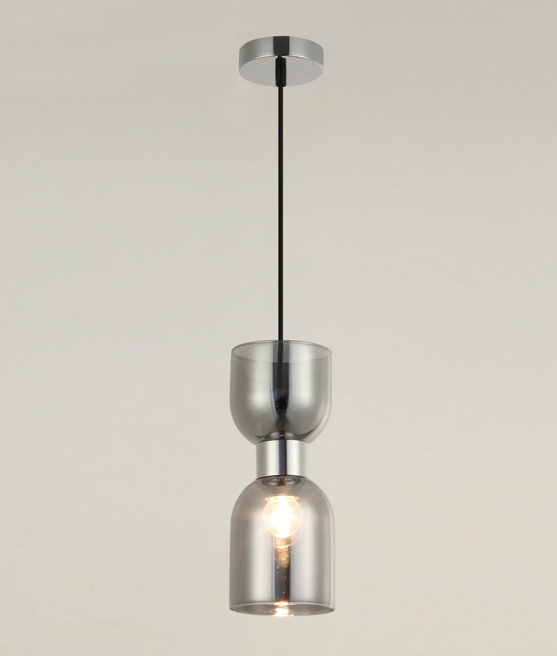 CLA CLESSIDRA: Interior Mirror Finish Smokey Black / Opal Glass Ellipse Pendant Lights