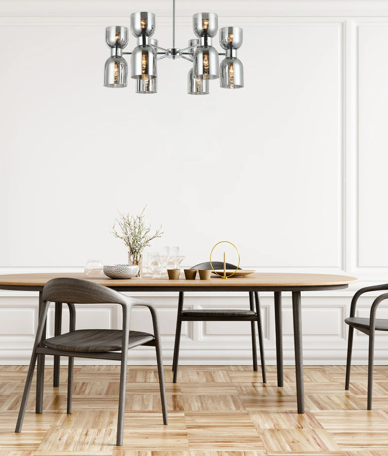 CLA CLESSIDRA: Interior Mirror Finish Smokey Black / Opal Glass Ellipse x12 Round Base Pendant Lights