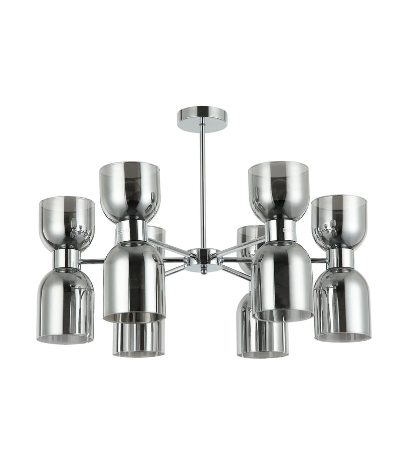 CLA CLESSIDRA: Interior Mirror Finish Smokey Black / Opal Glass Ellipse x12 Round Base Pendant Lights