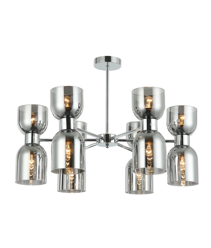 CLA CLESSIDRA: Interior Mirror Finish Smokey Black / Opal Glass Ellipse x12 Round Base Pendant Lights