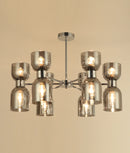 CLA CLESSIDRA: Interior Mirror Finish Smokey Black / Opal Glass Ellipse x12 Round Base Pendant Lights
