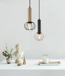 CLA CORAZON: Interior Antique Brass and Matte Black Round Cage Pendant Light
