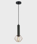 CLA CORAZON: Interior Matte Black and Copper Cage Diamond Pendant Light