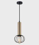 CLA CORAZON: Interior Antique Brass and Matte Black Round Cage Pendant Light