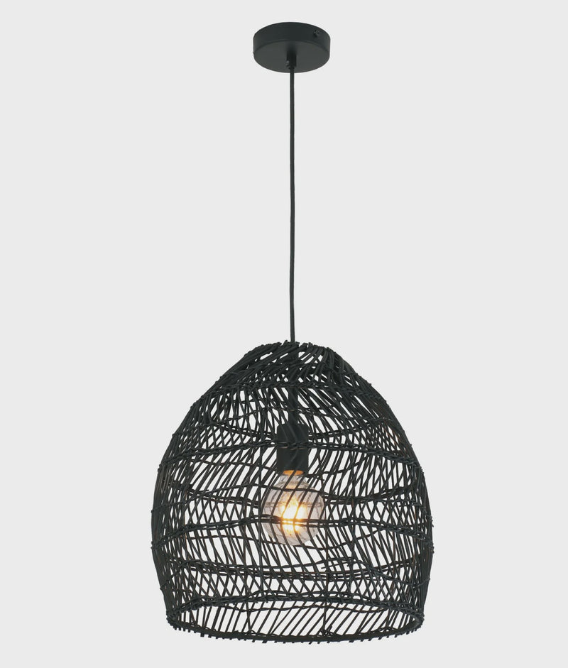 CLA COUP: Bohemian Interior Rattan Matte Black Ellipse Pendant Light
