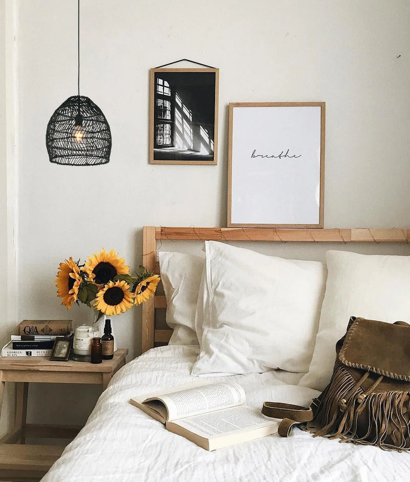 CLA COUP: Bohemian Interior Rattan Matte Black Ellipse Pendant Light