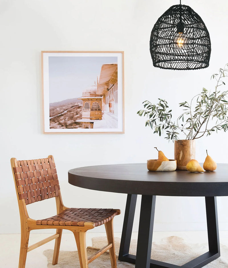 CLA COUP: Bohemian Interior Rattan Matte Black Ellipse Pendant Light