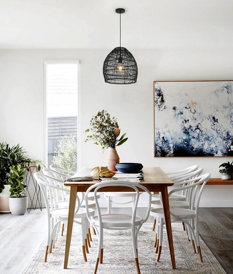 CLA COUP: Bohemian Interior Rattan Matte Black Ellipse Pendant Light