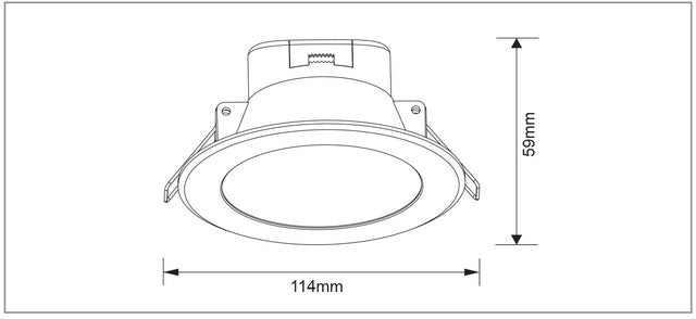 Lawell Lighting TINA 10W Switch Dimmable Tri-Colour Downlight dimensions diagram