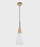 CLA FINN: Scandinavian Blonde Wood & Opal Glass Long Cone Pendant Light