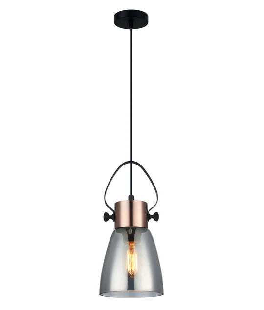 CLA FUMOSO: Smokey Black Mirror Finish Glass Ellipse Shape Pendant Light