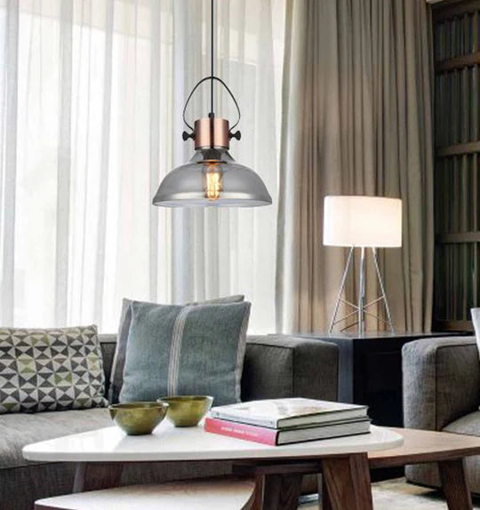 CLA FUMOSO: Retro Smokey Black Mirror Finish Glass Dome Shape Pendant Light