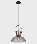 CLA FUMOSO: Retro Smokey Black Mirror Finish Glass Dome Shape Pendant Light
