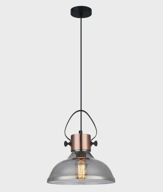 CLA FUMOSO: Retro Smokey Black Mirror Finish Glass Dome Shape Pendant Light