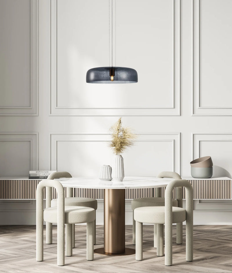 CLA GELATINA: Interior Dome Glass with Brass Highlight Pendant Lights